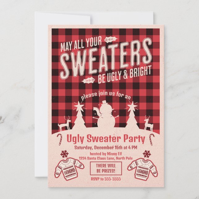 Retro Ugly Sweater Party Christmas Invitation (Front)