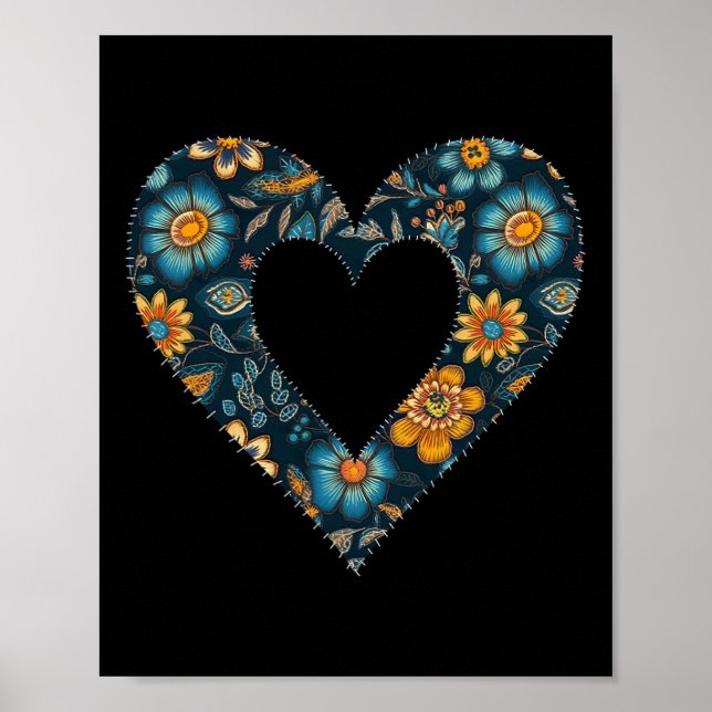 Retro Ukrainian Style Floral Pattern Ukraine Heart Poster (Front)