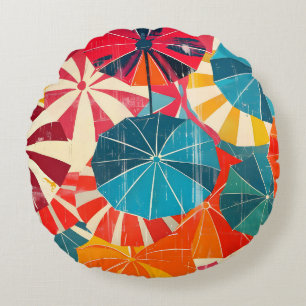 Retro Umbrella Rainy Day Pop Art Round Pillow