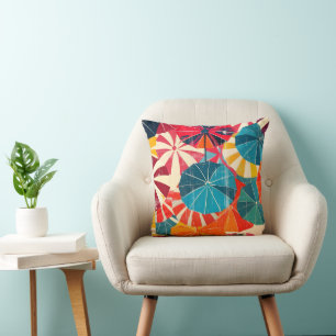 Retro Umbrella Rainy Day Pop Art Throw Pillow
