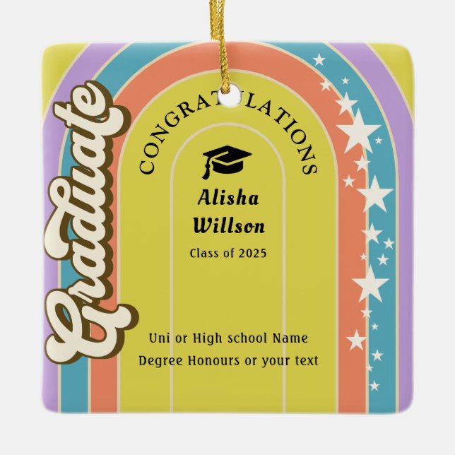 Retro Uni Grad | congratulation | photo | square Ceramic Ornament (Front)