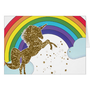 Retro Unicorn Rainbow & Gold Stars Merci