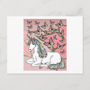 Retro Unicorn With Butterflies Postcard