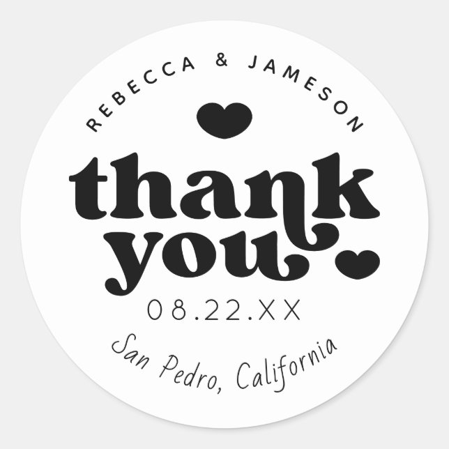 Retro Union Black and White Wedding Thank You Classic Round Sticker (Front)