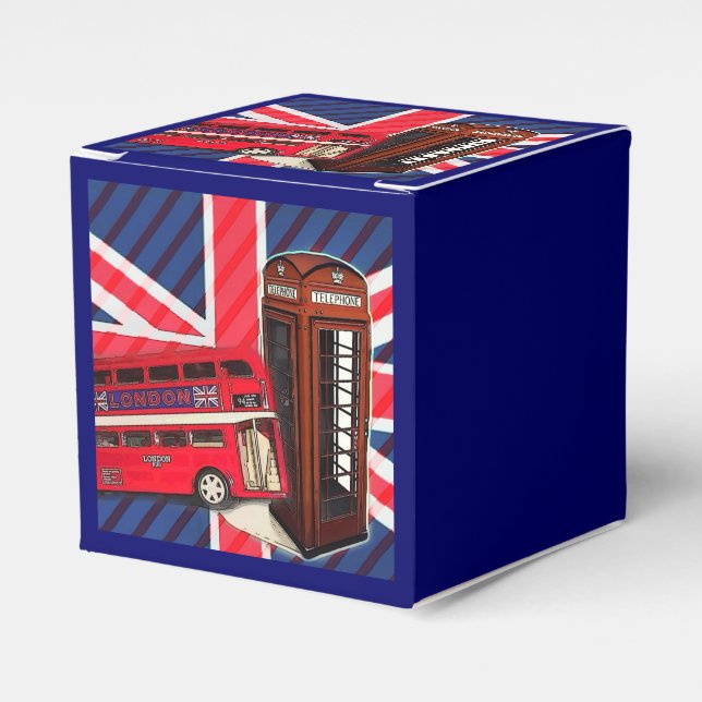 Retro Union Jack London Bus red telephone booth Favor Box (Front Side)