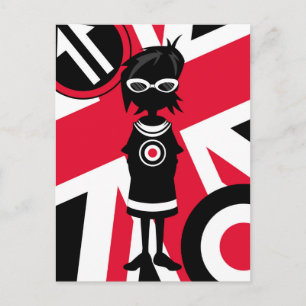 Retro Union Jack Mod Girl Silhouette Postcard