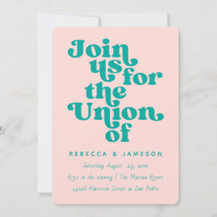 Retro Union Pink and Teal Wedding Invitation