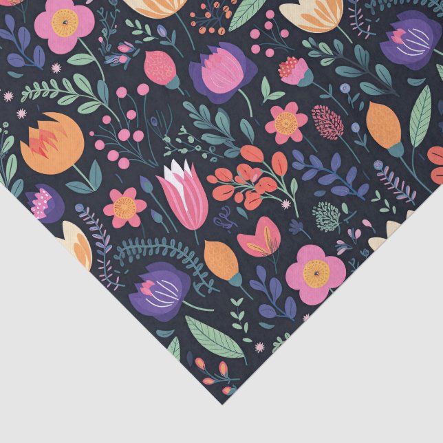 Retro Unique Bold Boho Style Whimsical Floral Gift Tissue Paper (Detail)