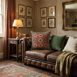  Retro unique oriental pattern geometric motifs Throw Pillow