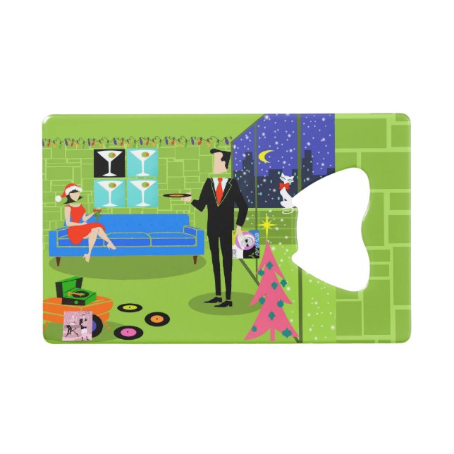 Retro Urban Christmas Couple Card Bottle Opener Wallet Bottle Opener (Front (Horizontal))