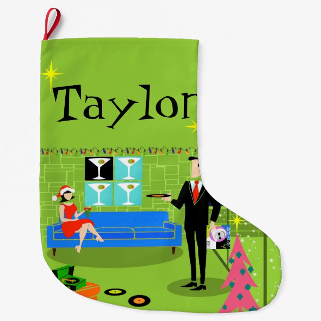 Retro Urban Christmas Couple Christmas Stocking (Front)