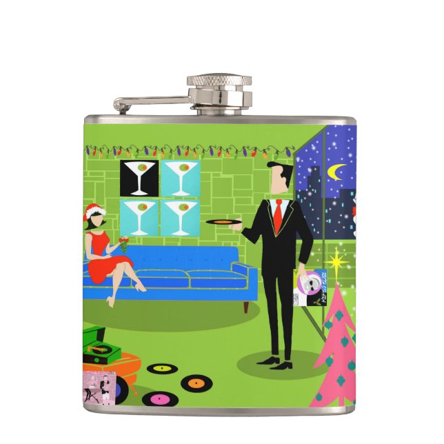 Retro Urban Christmas Couple Flask (Front)