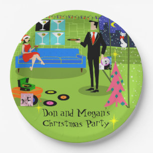 Retro Urban Christmas Couple Paper Pl Plate
