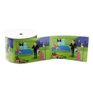 Retro Urban Christmas Couple Ribbon Grosgrain Ribbon