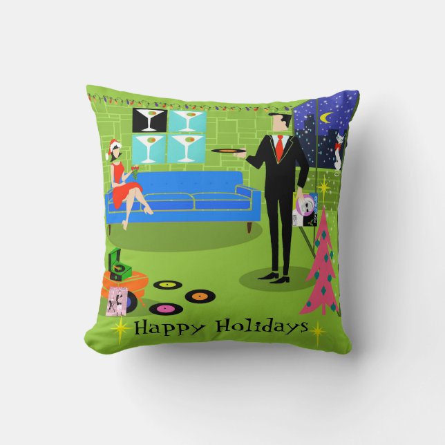 Retro Urban Christmas Couple Throw Pillow (Front)