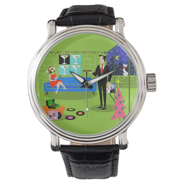 Retro Urban Christmas Couple Watch (Front)