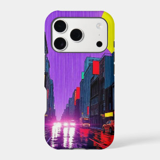 Retro Urban Rain Cityscape Pop Art iPhone Case