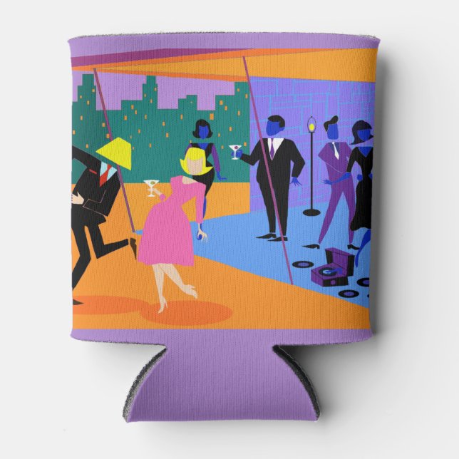 Retro Urban Rooftop Party Can Cooler (Front)