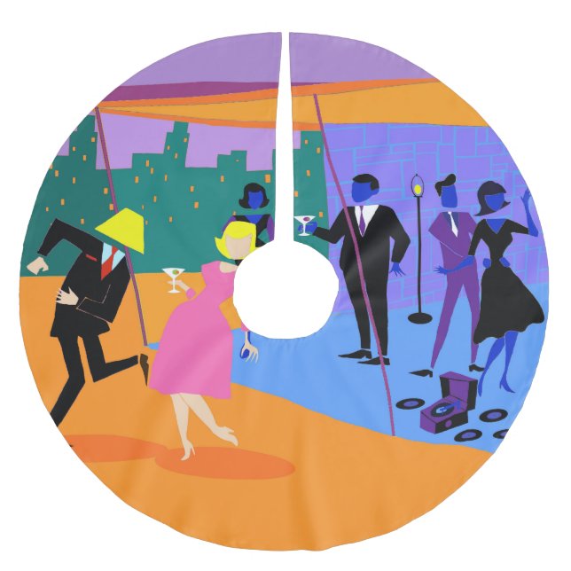 Retro Urban Rooftop Party Christmas Tree Skirt (Front)