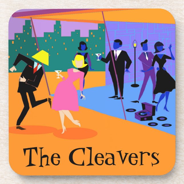 Retro Urban Rooftop Party Plastic Coasters (Front)