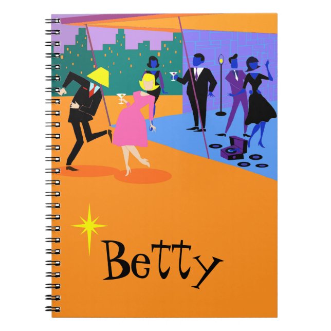 Retro Urban Rooftop Party Spiral Notebook (Front)