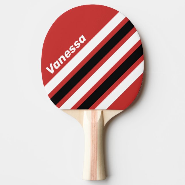 Retro Urban Zebra Angled Striping with Name Ping Pong Paddle (Front)