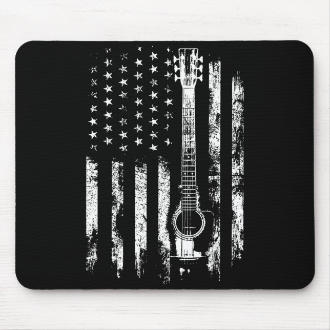 Retro Us Flag Acoustic Guitar Distressed Patriotic Mouse Pad (Front)