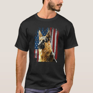 Retro Us Flag German Shepherd Dog Mom July 4th Pat T-Shirt