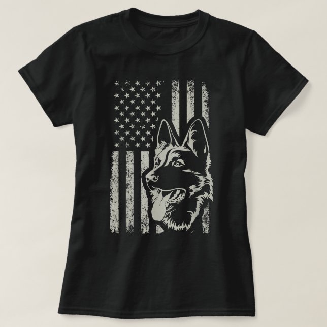 Retro US Flag German Shepherd Dog Moms July 4th Pa T-Shirt (Design Front)
