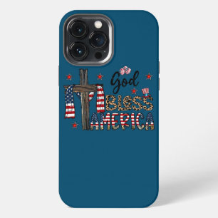 Retro US Flag God Bless America Jesus Cross July iPhone 13 Pro Max Case