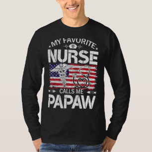 Retro Us Flag My Favourite Nurse Calls Me Papaw Fa T-Shirt