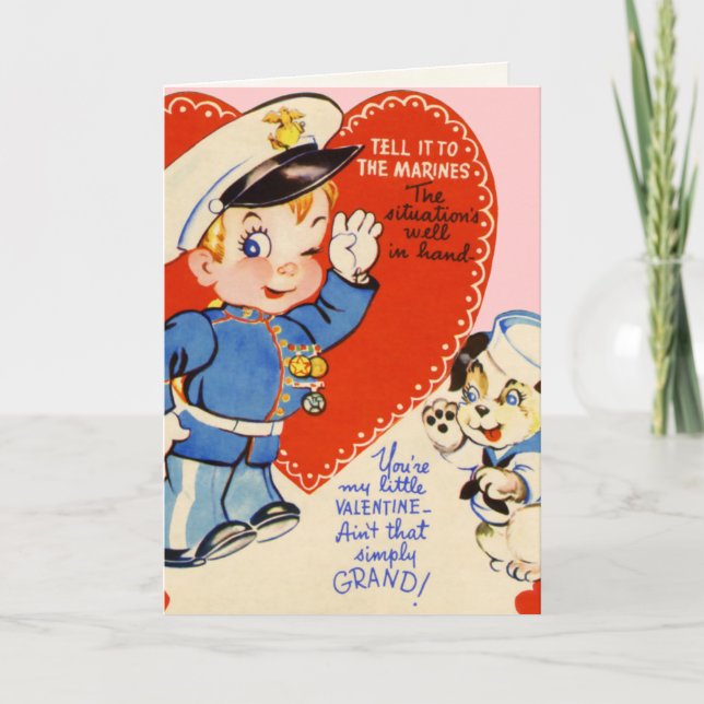 Retro US Military Valentine's Day Kids Card (Front)