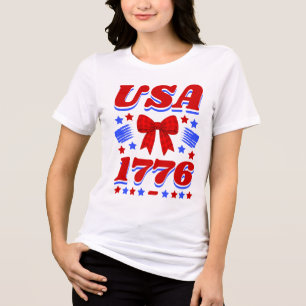 Retro USA 1776 Red Gingham Bow T-Shirt Tri-Blend Shirt