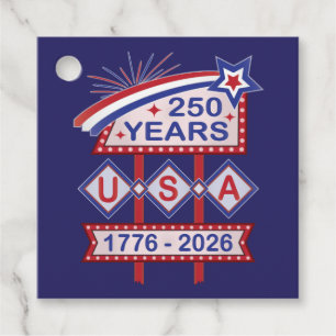 Retro USA 250th Anniversary Marquee Sign 1776-2026 Favour Tags