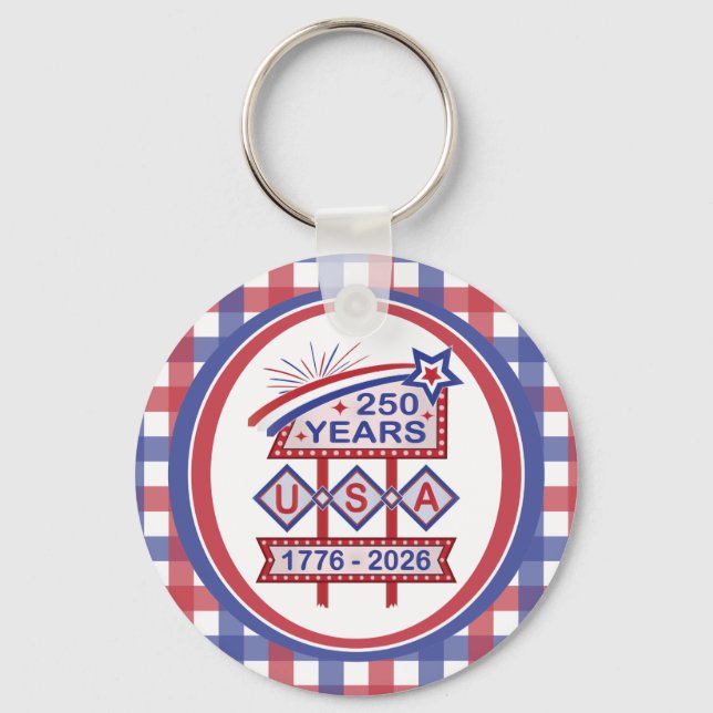 Retro USA 250th Anniversary Marquee Sign 1776-2026 Keychain (Front)