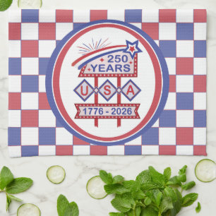 Retro USA 250th Anniversary Marquee Sign 1776-2026 Kitchen Towel