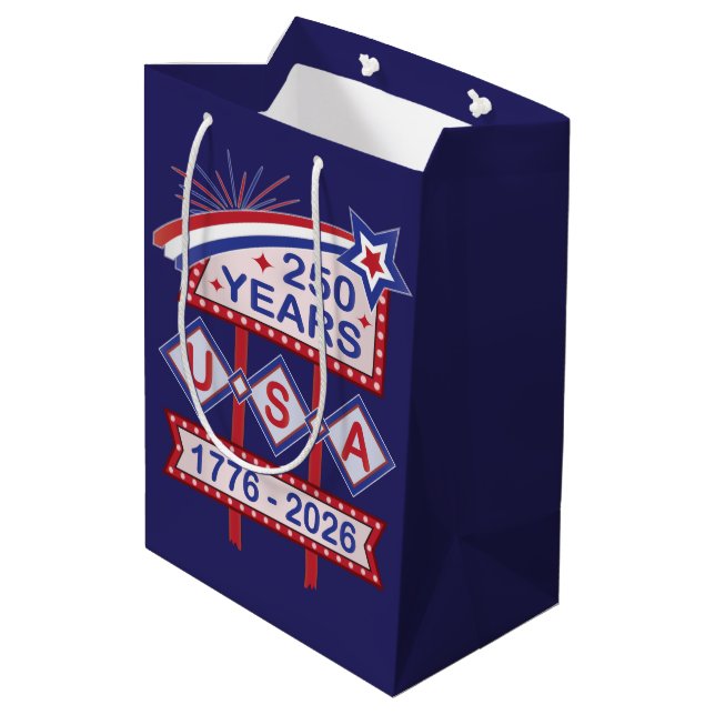 Retro USA 250th Anniversary Marquee Sign 1776-2026 Medium Gift Bag (Back Angled)