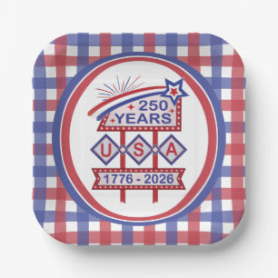 Retro USA 250th Anniversary Marquee Sign 1776-2026 Paper Plate