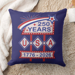 Retro USA 250th Anniversary Marquee Sign 1776-2026 Throw Pillow