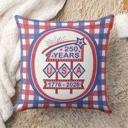 Retro USA 250th Anniversary Marquee Sign 1776-2026 Throw Pillow