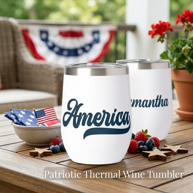 Retro USA America Personalized Name (Retro USA America Personalized Name Thermal Wine Tumbler.  Just add your name.)