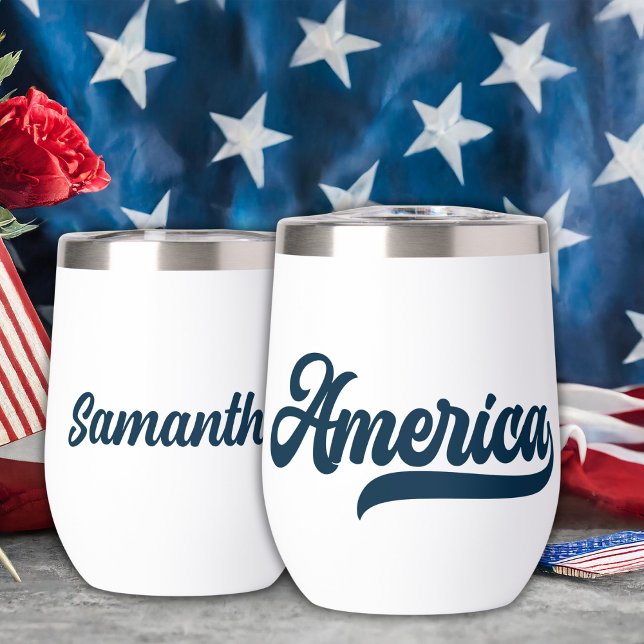 Retro USA America Personalized Name (Retro USA America Personalized Name Thermal Wine Tumbler.  Just add your name.)