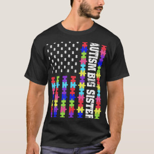 Retro Usa Flag Autism Big Sister Puzzle Autistic A T-Shirt