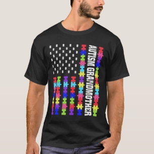 Retro Usa Flag Autism Grandmother Puzzle Autistic T-Shirt