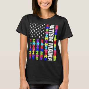 Retro Usa Flag Autism Mama Puzzle Autistic Awarene T-Shirt