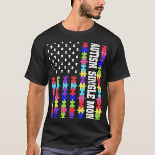 Retro Usa Flag Autism Single Mom Puzzle Autistic A T-Shirt