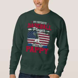 Retro USA Flag Baseball Player Calls Me Pappy 4th Sweatshirt