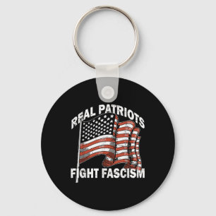 Retro Usa Flag Funny Real Patriots Fight Fascism P Keychain