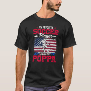 Retro Usa Flag Soccer Player Calls Me Poppa 4th Ju T-Shirt