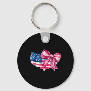Retro Usa Map America Coquette Bow 4th July Indepe Keychain